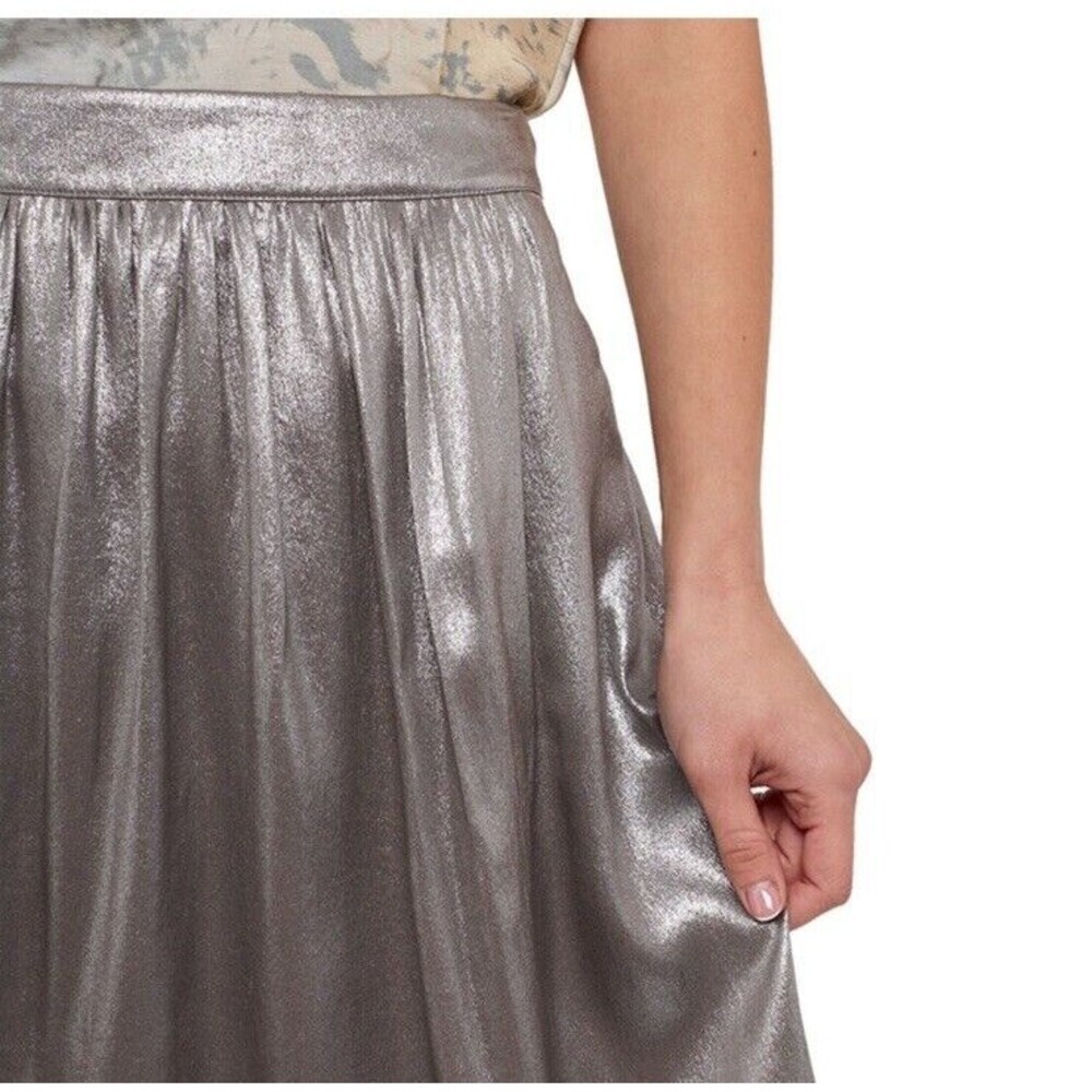 Etro Metallic Silk Mini Skirt Silver Gray Pleated Italian Designer Size 46 Us 10 View 4
